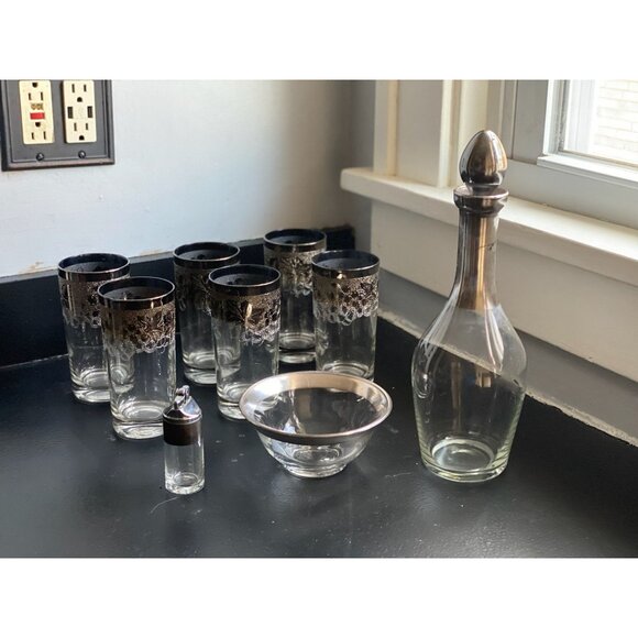 AUTHENTIC Dorothy C. Thorpe Silver Band Barware Set (9 Pcs) | RARE Lighter, Cara - Picture 2 of 16